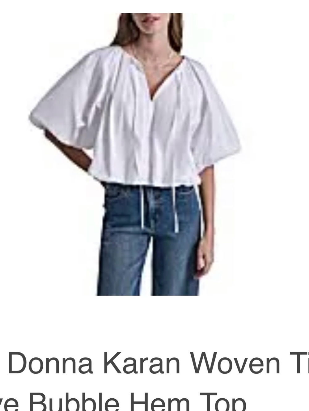 DKNY White Puff-Sleeve Tie-Neck Poplin Blouse